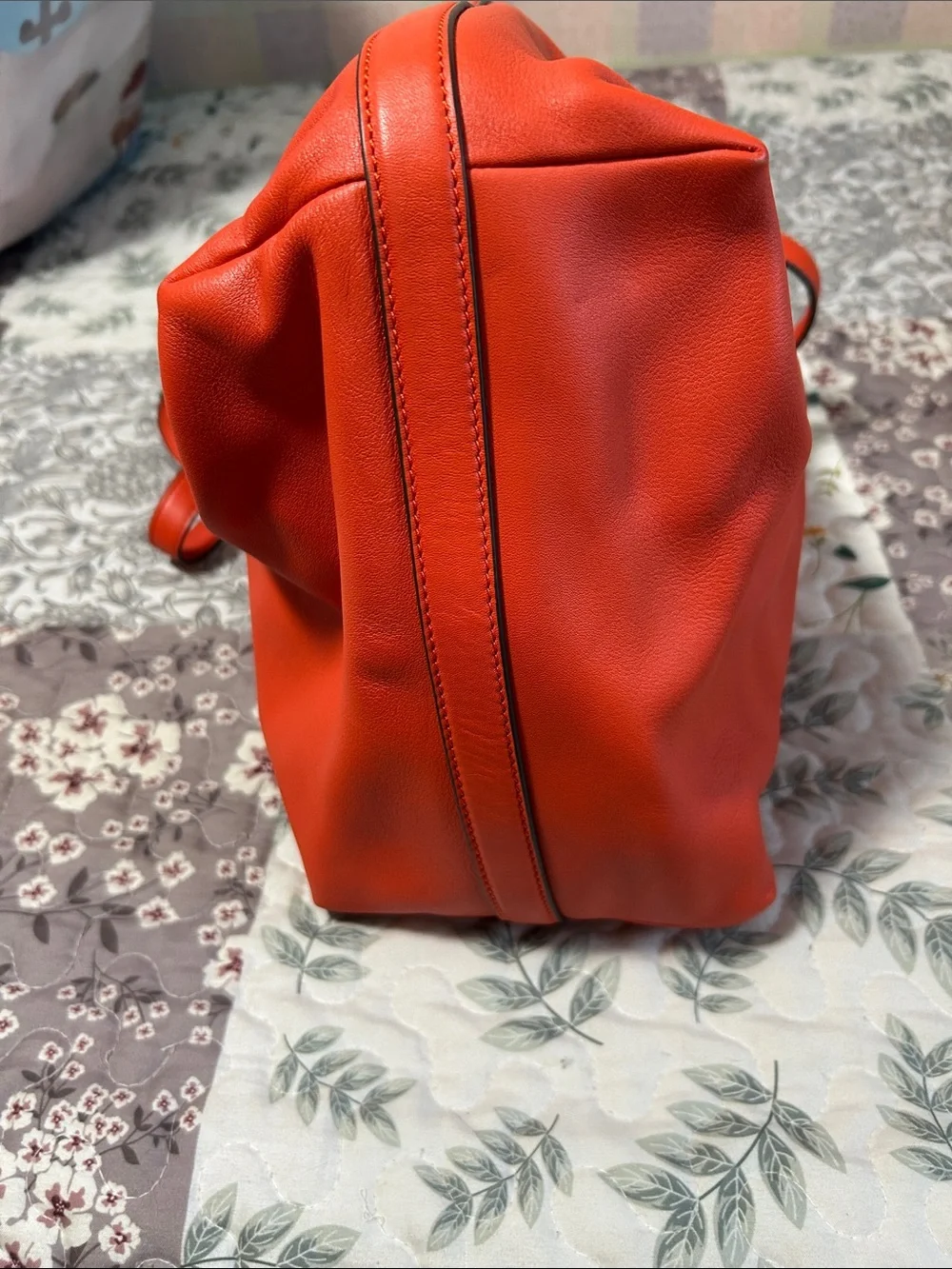 Tory Burch Orange Leather Drawstring Shoulder Bag